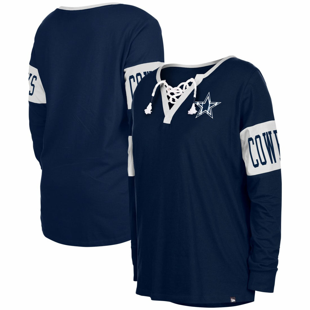 Dallas Cowboys New Era Women's Lace-Up Notch Neck Long Sleeve T-Shirt - Navy - NFL