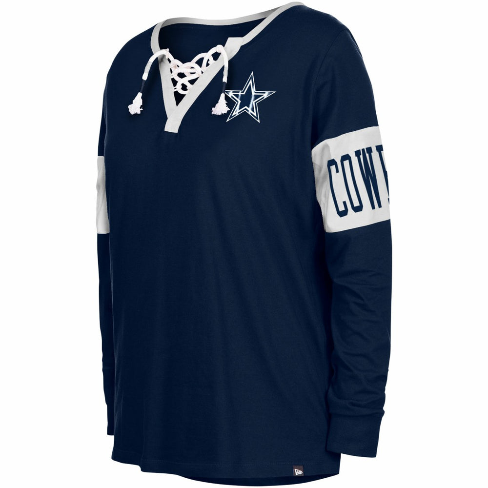 Dallas Cowboys New Era Women's Lace-Up Notch Neck Long Sleeve T-Shirt - Navy - NFL
