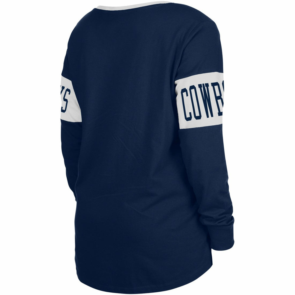Dallas Cowboys New Era Women's Lace-Up Notch Neck Long Sleeve T-Shirt - Navy - NFL