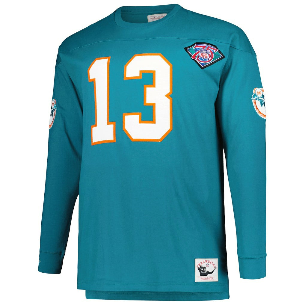 Dan Marino Miami Dolphins Big & Tall Cut & Sew Player Name & Number Long Sleeve T-Shirt - Aqua - Mitchell & Ness