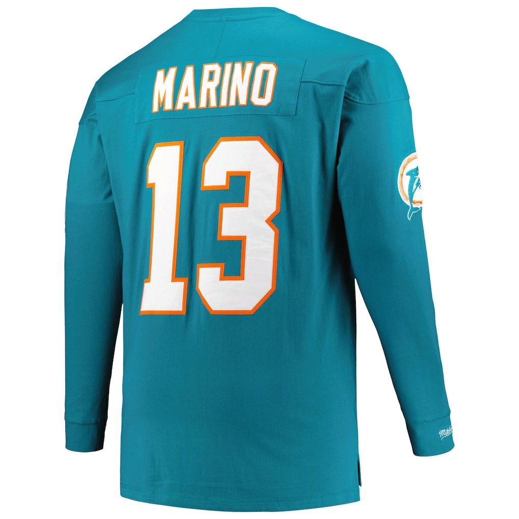 Dan Marino Miami Dolphins Big & Tall Cut & Sew Player Name & Number Long Sleeve T-Shirt - Aqua - Mitchell & Ness