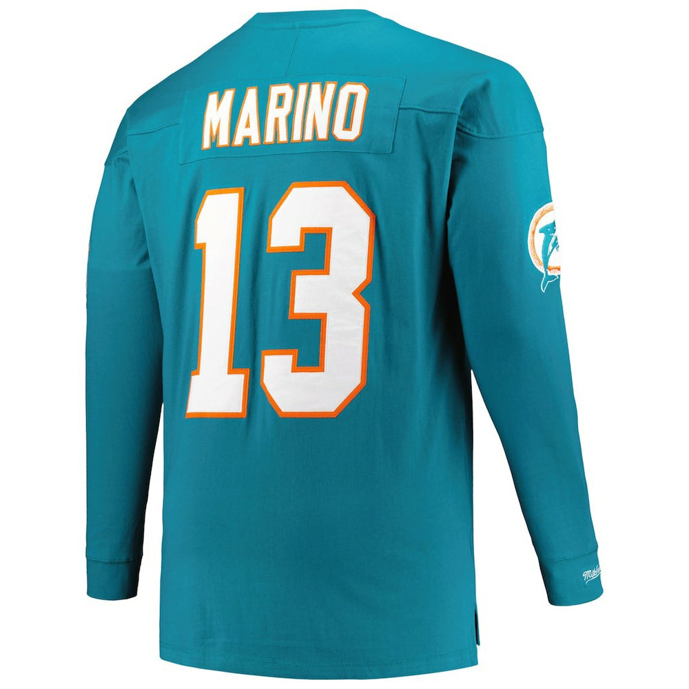 Dan Marino Miami Dolphins Big & Tall Cut & Sew Player Name & Number Long Sleeve T-Shirt - Aqua - Mitchell & Ness