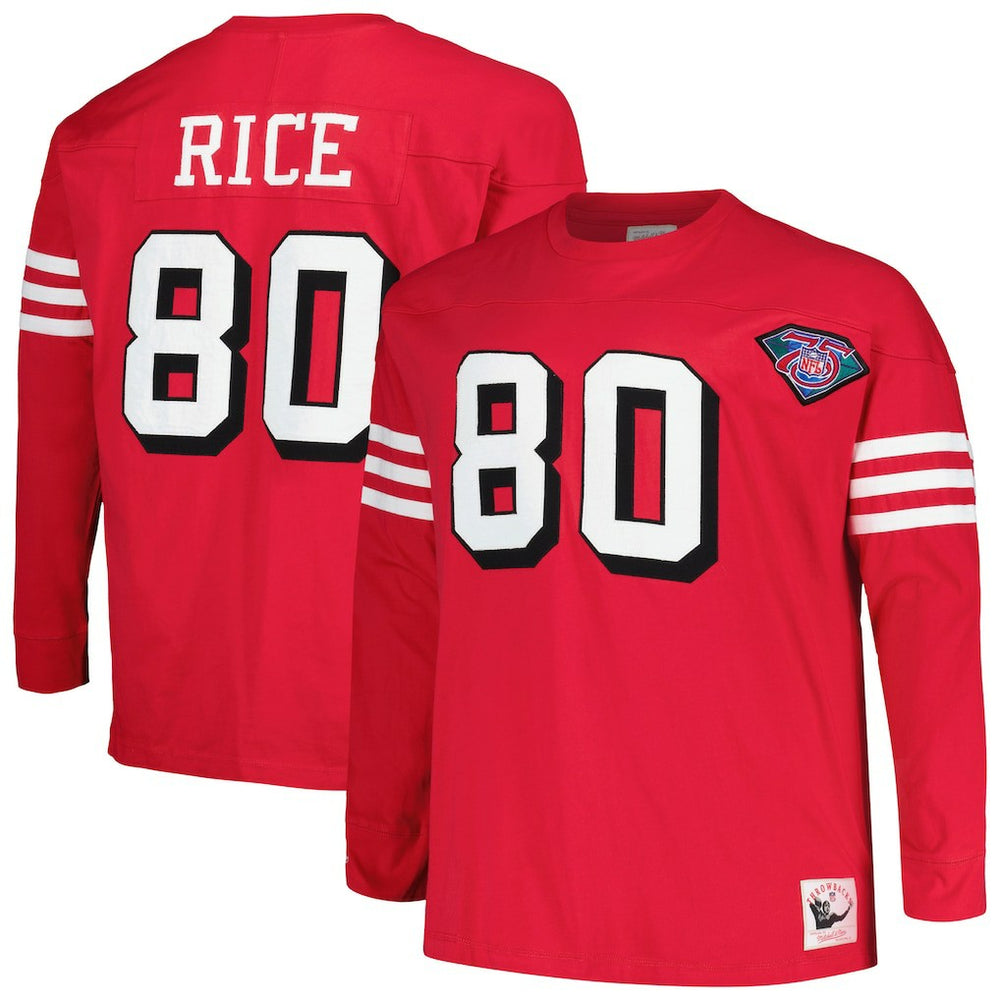 Jerry Rice San Francisco 49ers Big & Tall Cut & Sew Player Name & Number Long Sleeve T-Shirt - Scarlet - Mitchell & Ness