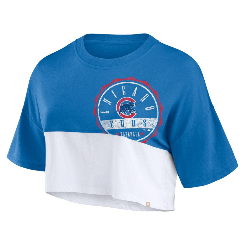 Chicago Cubs Fanatics Women's Color Split Boxy Cropped T-Shirt Outlet
