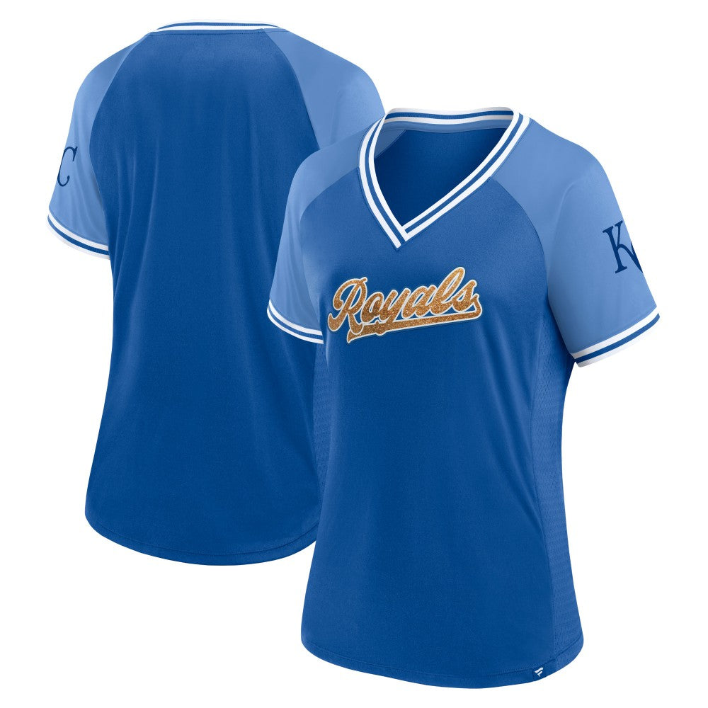Kansas City Royals Fanatics Women's Glitz & Glam League Diva Raglan V-Neck T-Shirt for sale