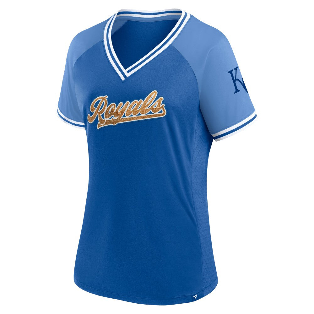 Kansas City Royals Fanatics Women's Glitz & Glam League Diva Raglan V-Neck T-Shirt for sale