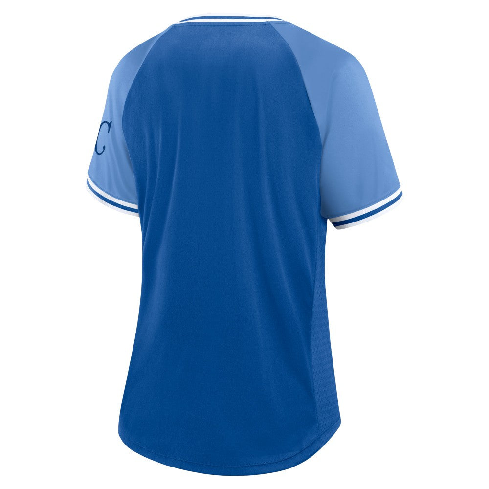 Kansas City Royals Fanatics Women's Glitz & Glam League Diva Raglan V-Neck T-Shirt for sale