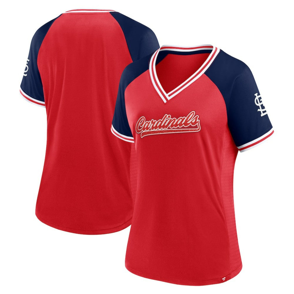 St. Louis Cardinals Fanatics Women's Glitz & Glam League Diva Raglan V-Neck T-Shirt Near Me