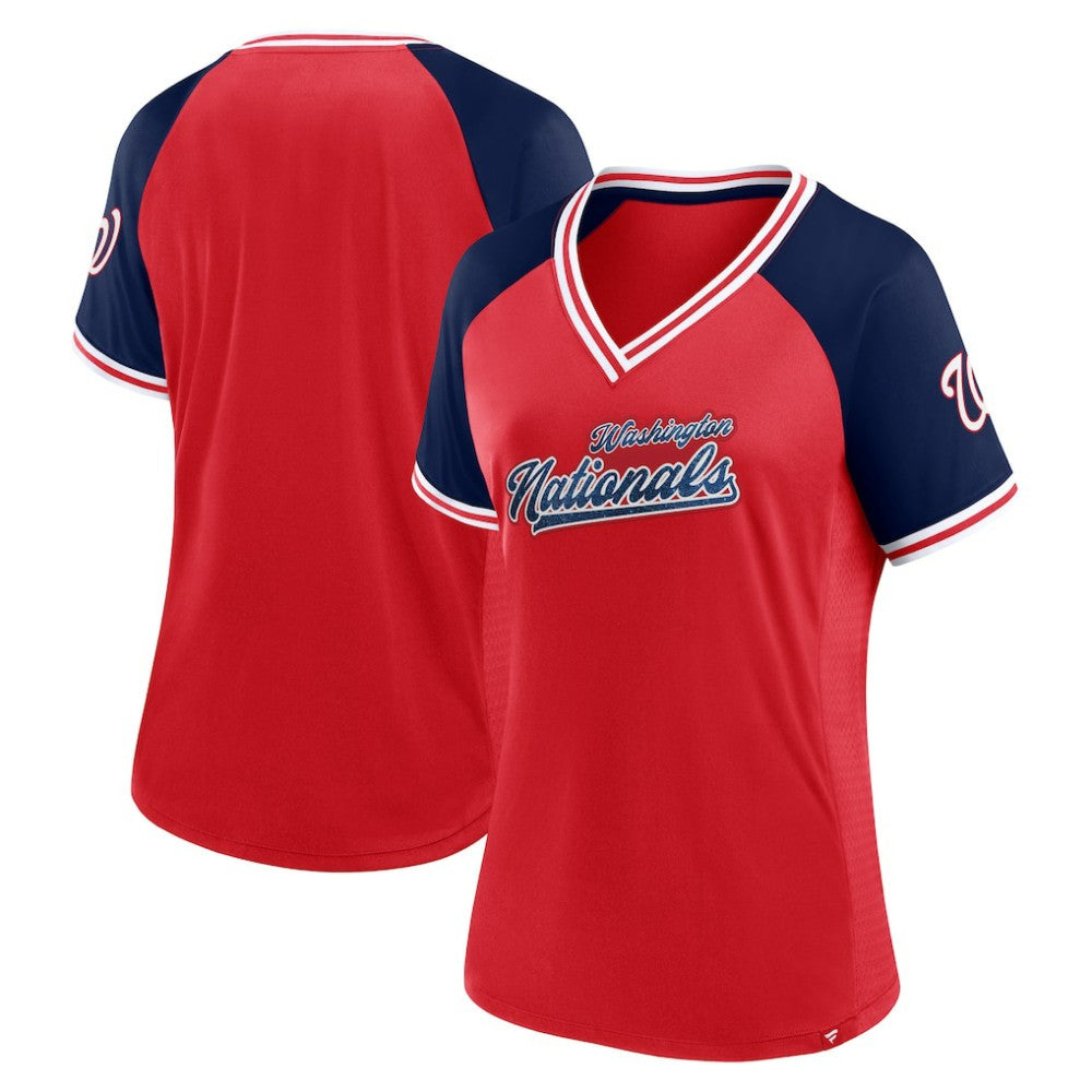 Washington Nationals Fanatics Women's Glitz & Glam League Diva Raglan V-Neck T-Shirt Online