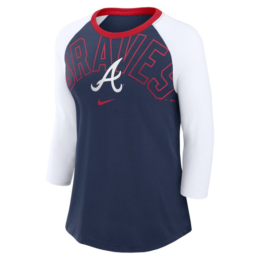Atlanta Braves Nike Women's Knockout Arch 3/4-Sleeve Raglan Tri-Blend T-Shirt Sale