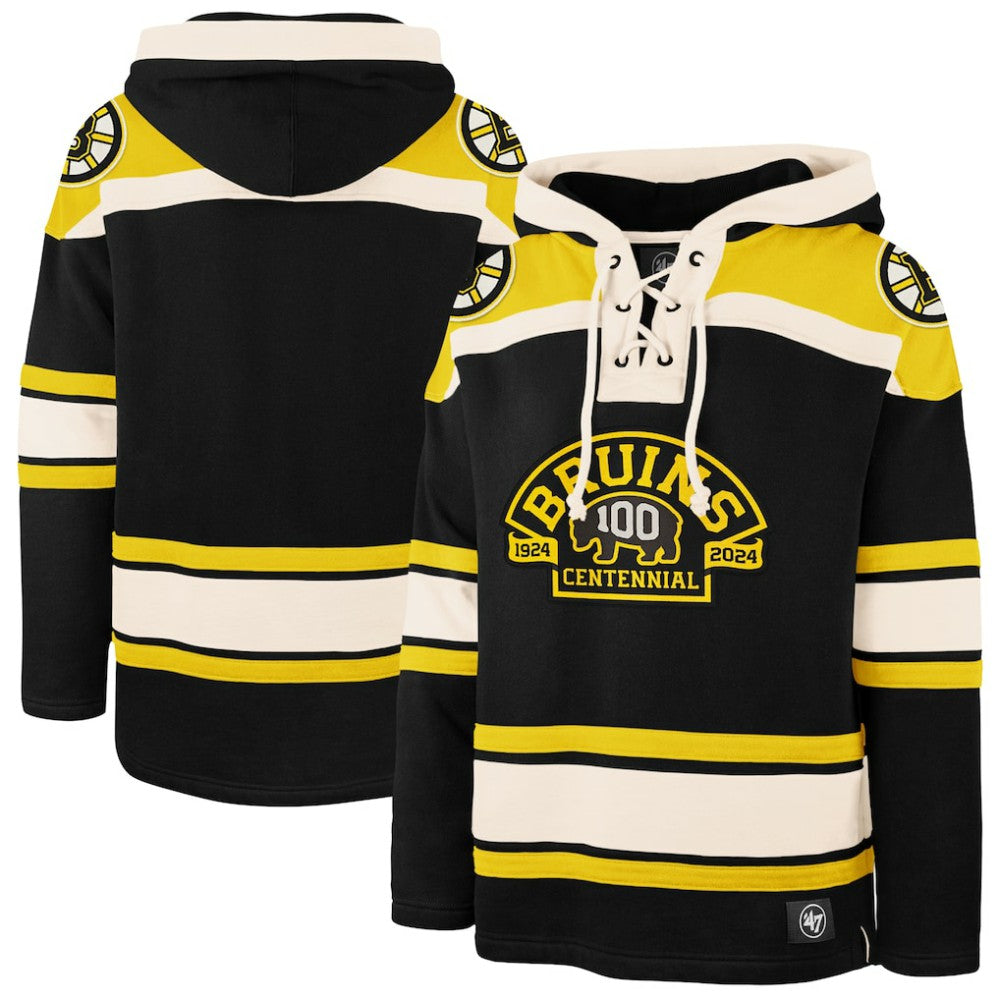 Boston Bruins '47 100th Anniversary Superior Lacer Pullover Hoodie - Black | 47 brand Lifestyle