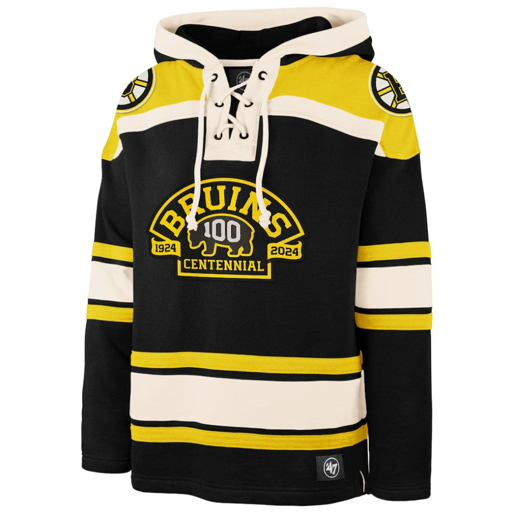 Boston Bruins '47 100th Anniversary Superior Lacer Pullover Hoodie - Black | 47 brand Lifestyle