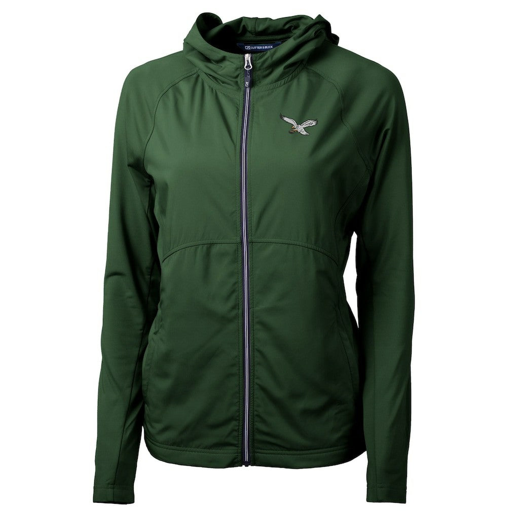 Philadelphia Eagles Cutter & Buck Women's Gridiron Classics Logo Adapt Eco Knit Hybrid Recycled Full-Zip Hoodie - Hunter Green - NFL