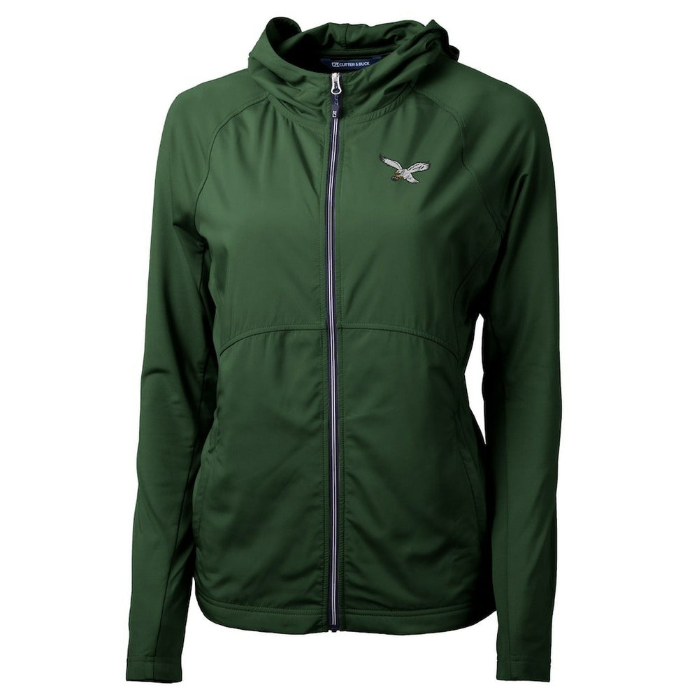 Philadelphia Eagles Cutter & Buck Women's Gridiron Classics Logo Adapt Eco Knit Hybrid Recycled Full-Zip Hoodie - Hunter Green - NFL
