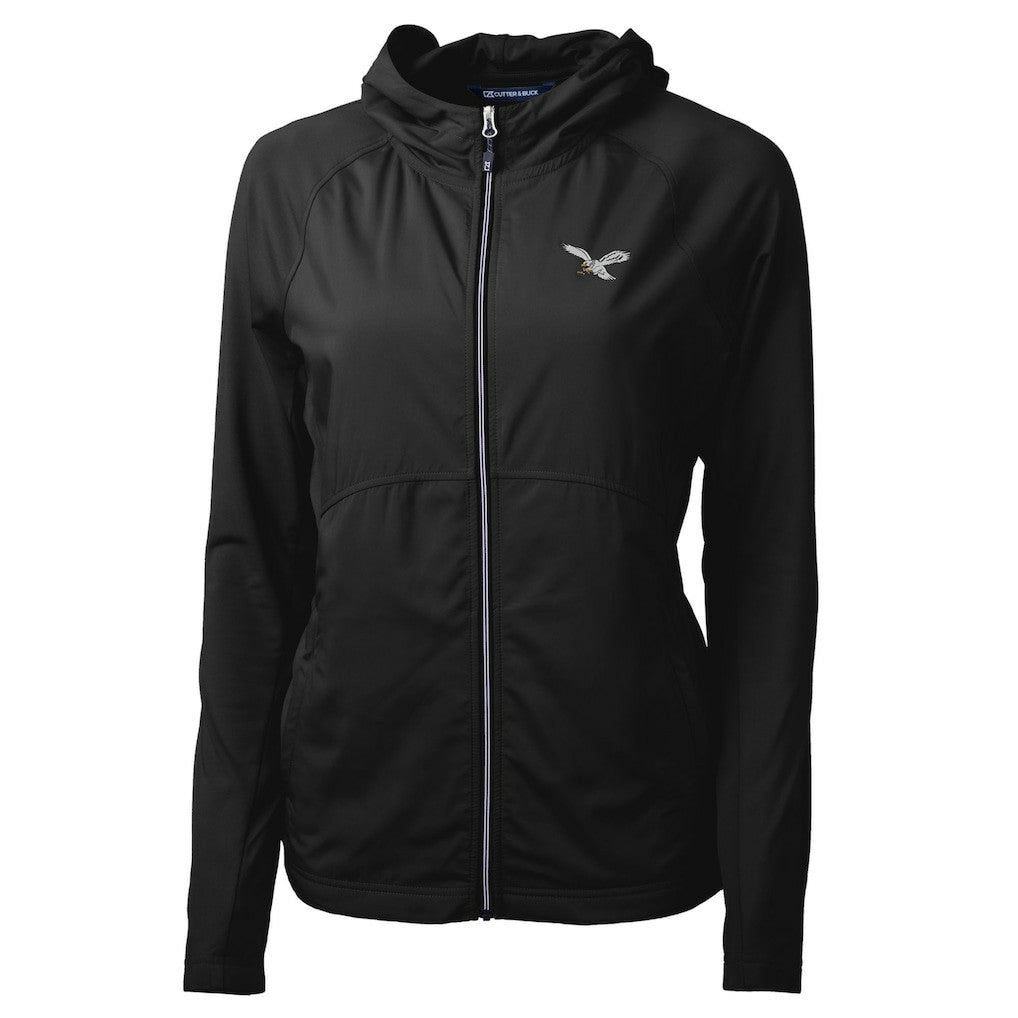 Philadelphia Eagles Cutter & Buck Women's Gridiron Classics Logo Adapt Eco Knit Hybrid Recycled Full-Zip Hoodie - Black - NFL