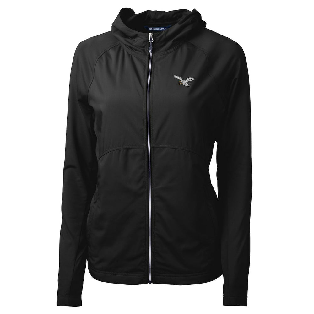 Philadelphia Eagles Cutter & Buck Women's Gridiron Classics Logo Adapt Eco Knit Hybrid Recycled Full-Zip Hoodie - Black - NFL
