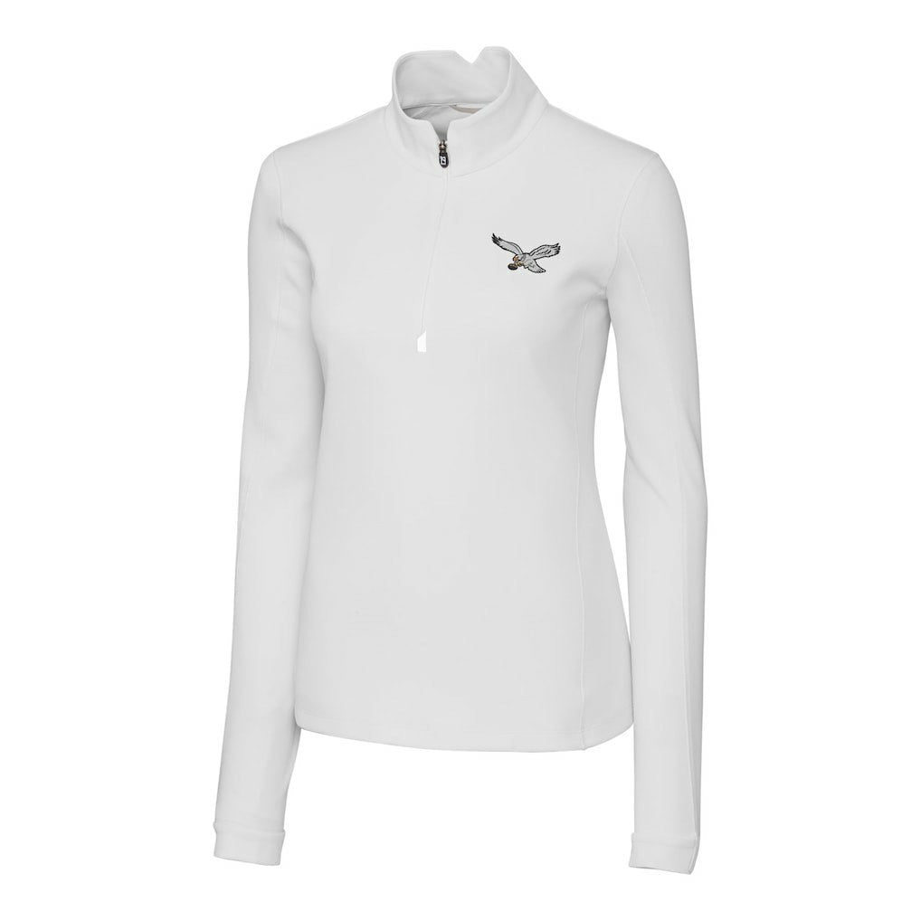 Philadelphia Eagles Cutter & Buck Women's Gridiron Classics Logo DryTec Traverse Stretch Quarter-Zip Pullover Top - White - NFL