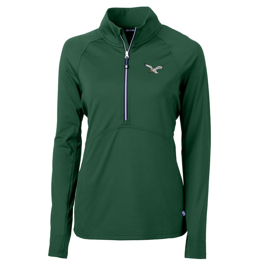 Philadelphia Eagles Cutter & Buck Women's Gridiron Classics Logo Adapt Eco Knit Stretch Recycled Half-Zip Pullover Top - Green - NFL