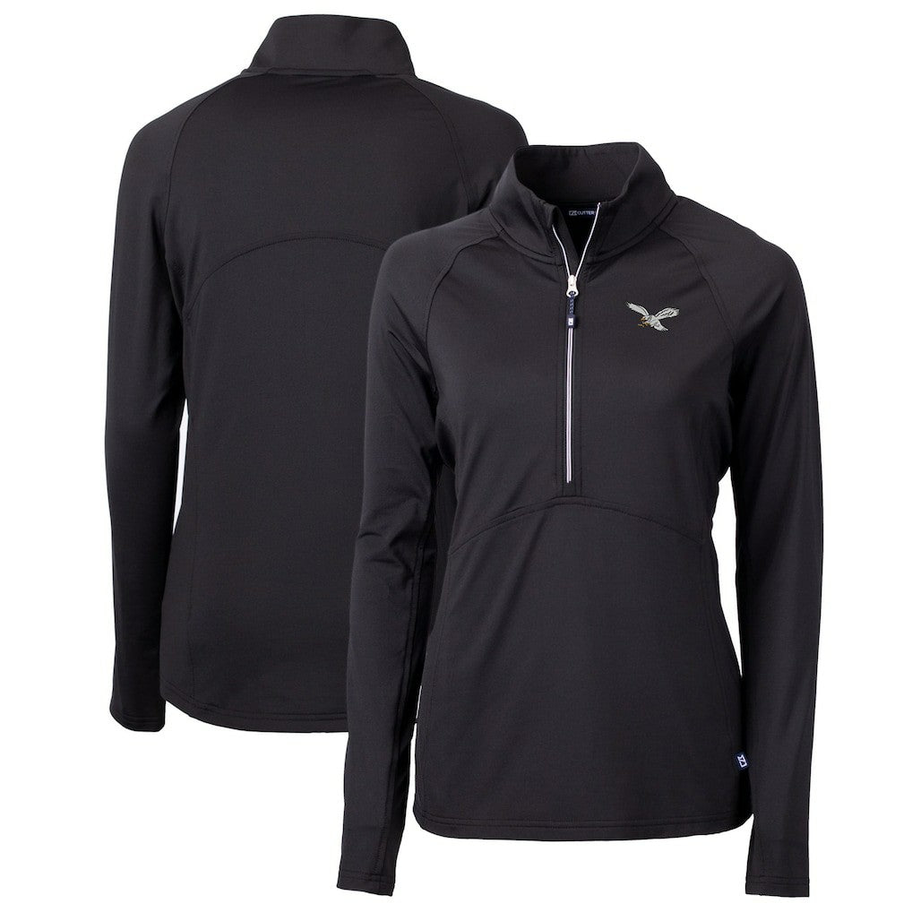 Philadelphia Eagles Cutter & Buck Women's Gridiron Classics Logo Adapt Eco Knit Stretch Recycled Half-Zip Pullover Top - Black - NFL