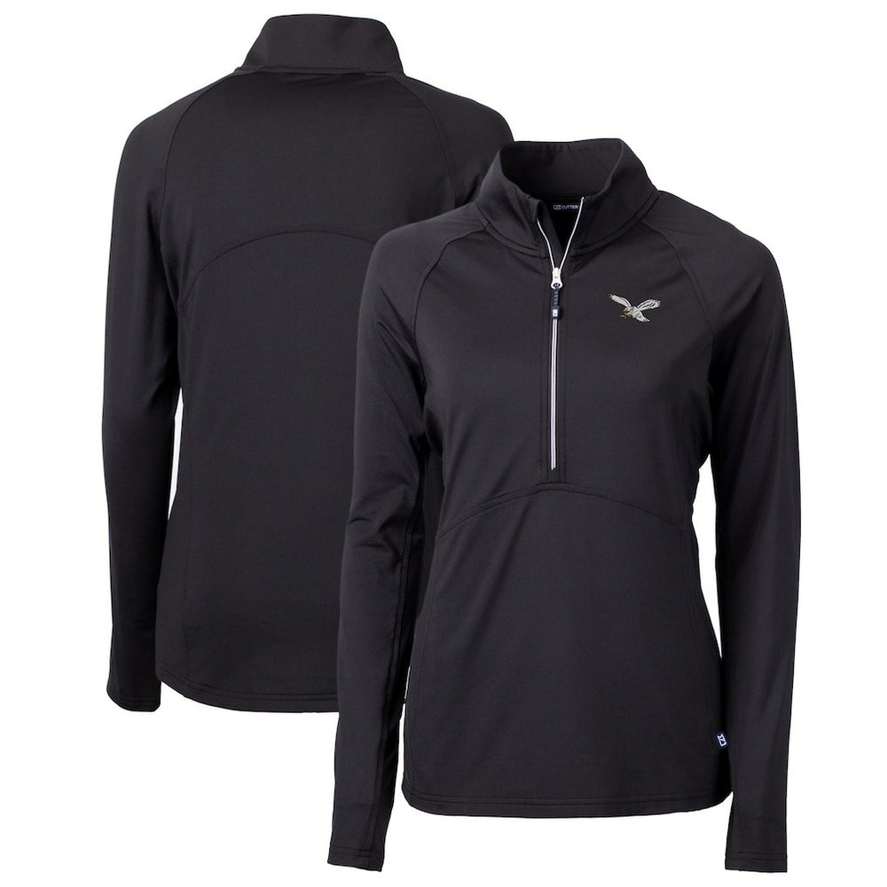 Philadelphia Eagles Cutter & Buck Women's Gridiron Classics Logo Adapt Eco Knit Stretch Recycled Half-Zip Pullover Top - Black - NFL