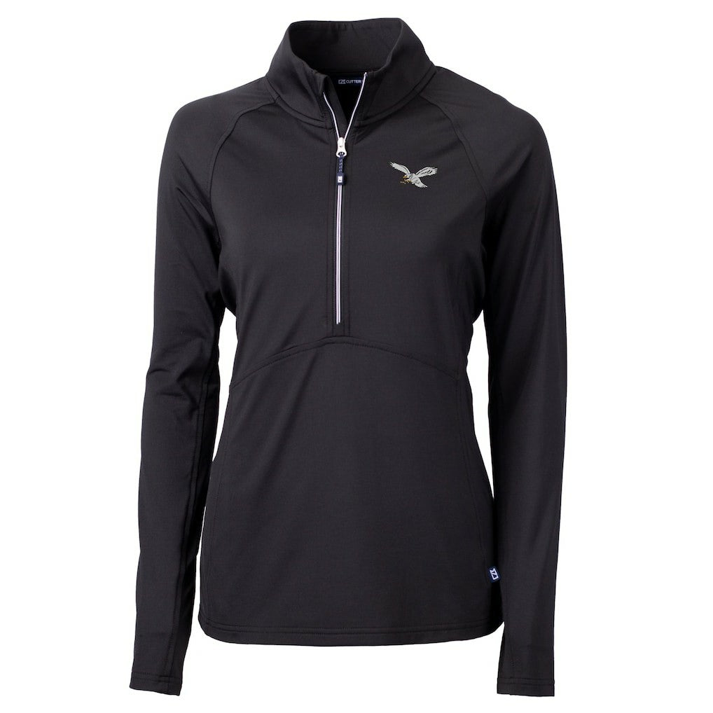 Philadelphia Eagles Cutter & Buck Women's Gridiron Classics Logo Adapt Eco Knit Stretch Recycled Half-Zip Pullover Top - Black - NFL