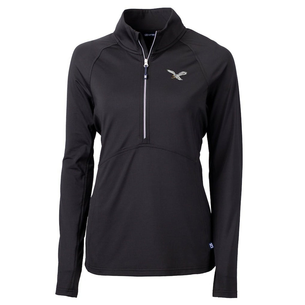 Philadelphia Eagles Cutter & Buck Women's Gridiron Classics Logo Adapt Eco Knit Stretch Recycled Half-Zip Pullover Top - Black - NFL