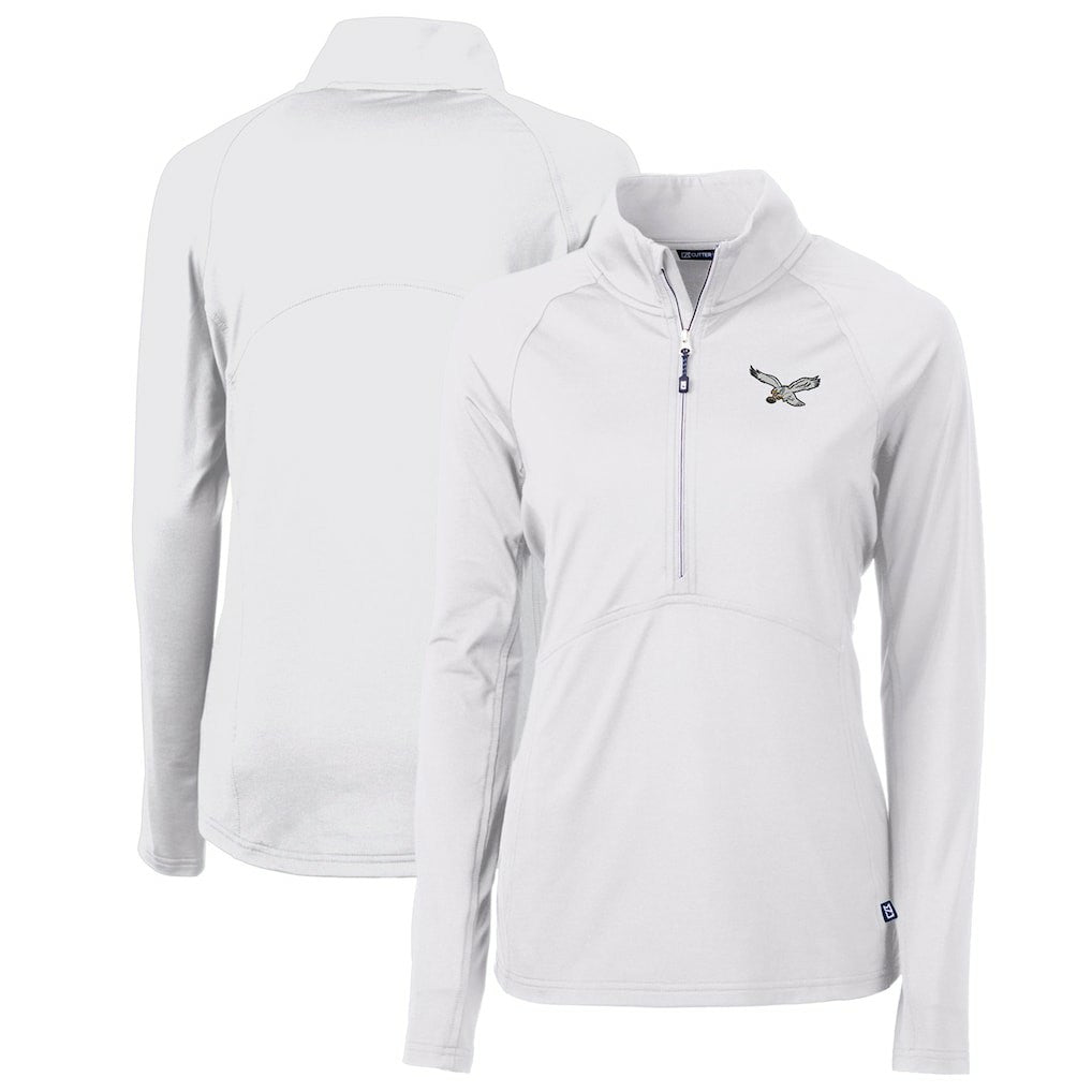 Philadelphia Eagles Cutter & Buck Women's Gridiron Classics Logo Adapt Eco Knit Stretch Recycled Half-Zip Pullover Top - White - NFL