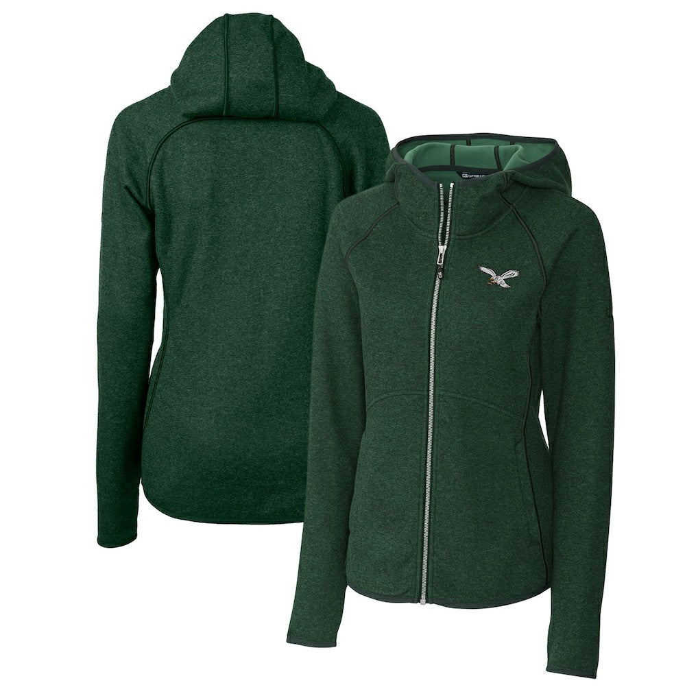 Philadelphia Eagles Cutter & Buck Women's Gridiron Classics Logo Mainsail Sweater-Knit Full-Zip Hoodie - Green - NFL