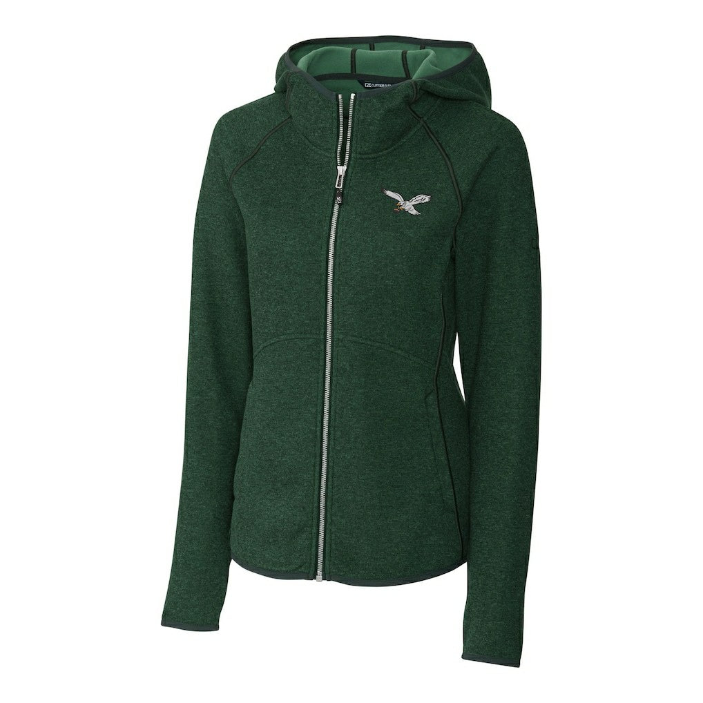 Philadelphia Eagles Cutter & Buck Women's Gridiron Classics Logo Mainsail Sweater-Knit Full-Zip Hoodie - Green - NFL