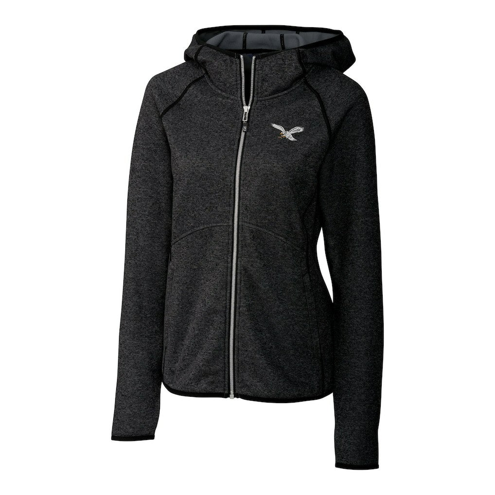 Philadelphia Eagles Cutter & Buck Women's Gridiron Classics Logo Mainsail Sweater-Knit Full-Zip Hoodie - Heather Charcoal - NFL