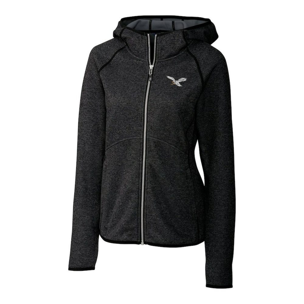 Philadelphia Eagles Cutter & Buck Women's Gridiron Classics Logo Mainsail Sweater-Knit Full-Zip Hoodie - Heather Charcoal - NFL
