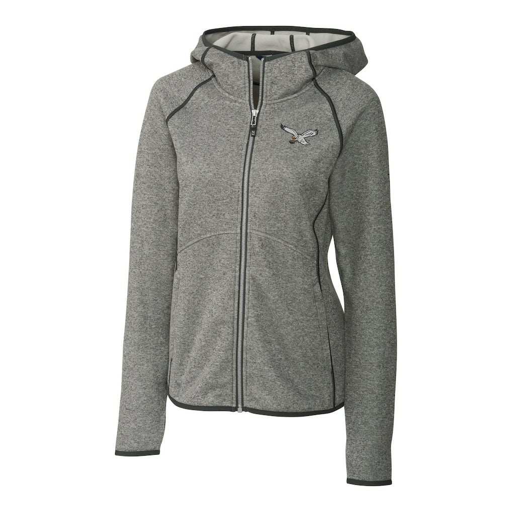 Philadelphia Eagles Cutter & Buck Women's Gridiron Classics Logo Mainsail Sweater-Knit Full-Zip Hoodie - Heather Gray - NFL