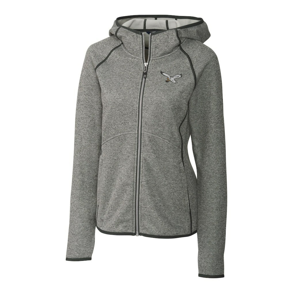Philadelphia Eagles Cutter & Buck Women's Gridiron Classics Logo Mainsail Sweater-Knit Full-Zip Hoodie - Heather Gray - NFL