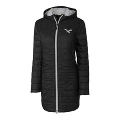 Philadelphia Eagles Cutter & Buck Women's Gridiron Classics Logo Rainier Primaloft Eco Insulated Hooded Long Coat - Black - NFL