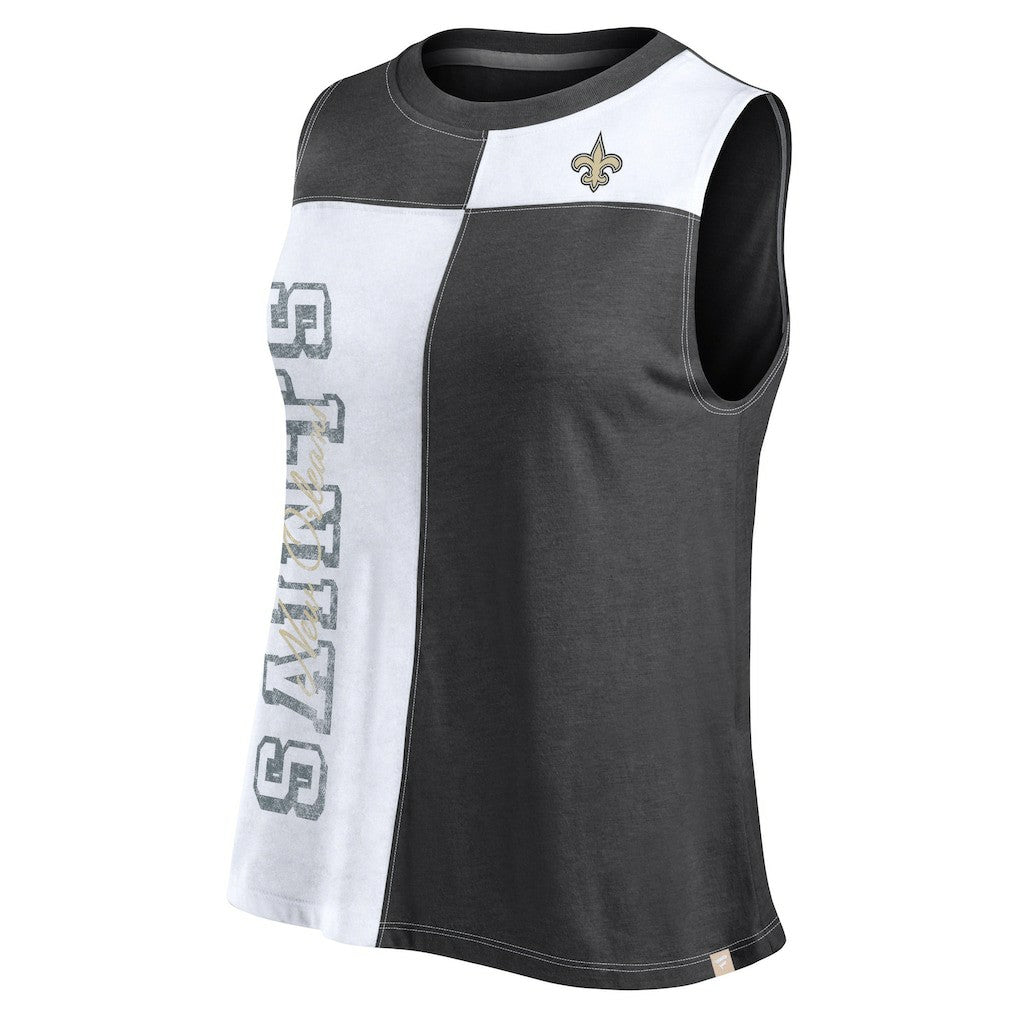 New Orleans Saints FanaticsWomen's Script Color Block Tank Top - Black/White - Fanatics