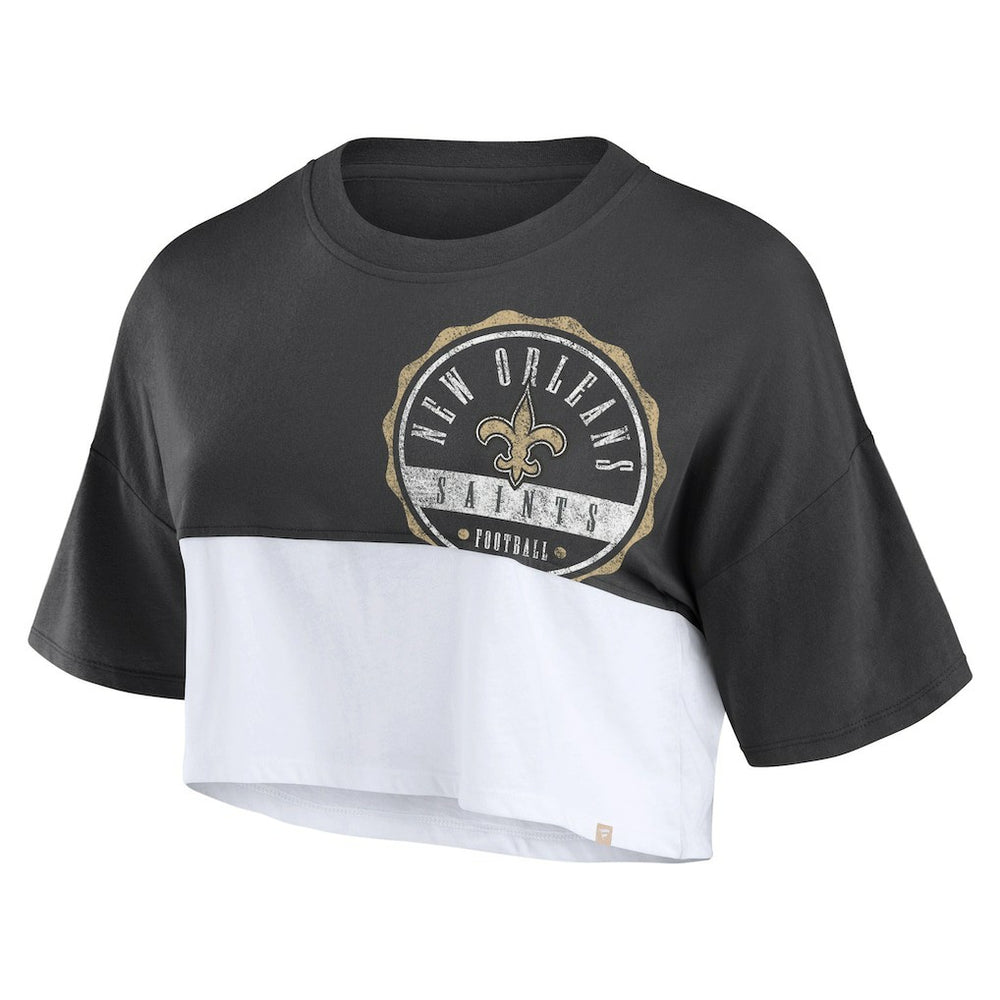 New Orleans Saints Women's Boxy Color Split Cropped T-Shirt - Black/White - Fanatics