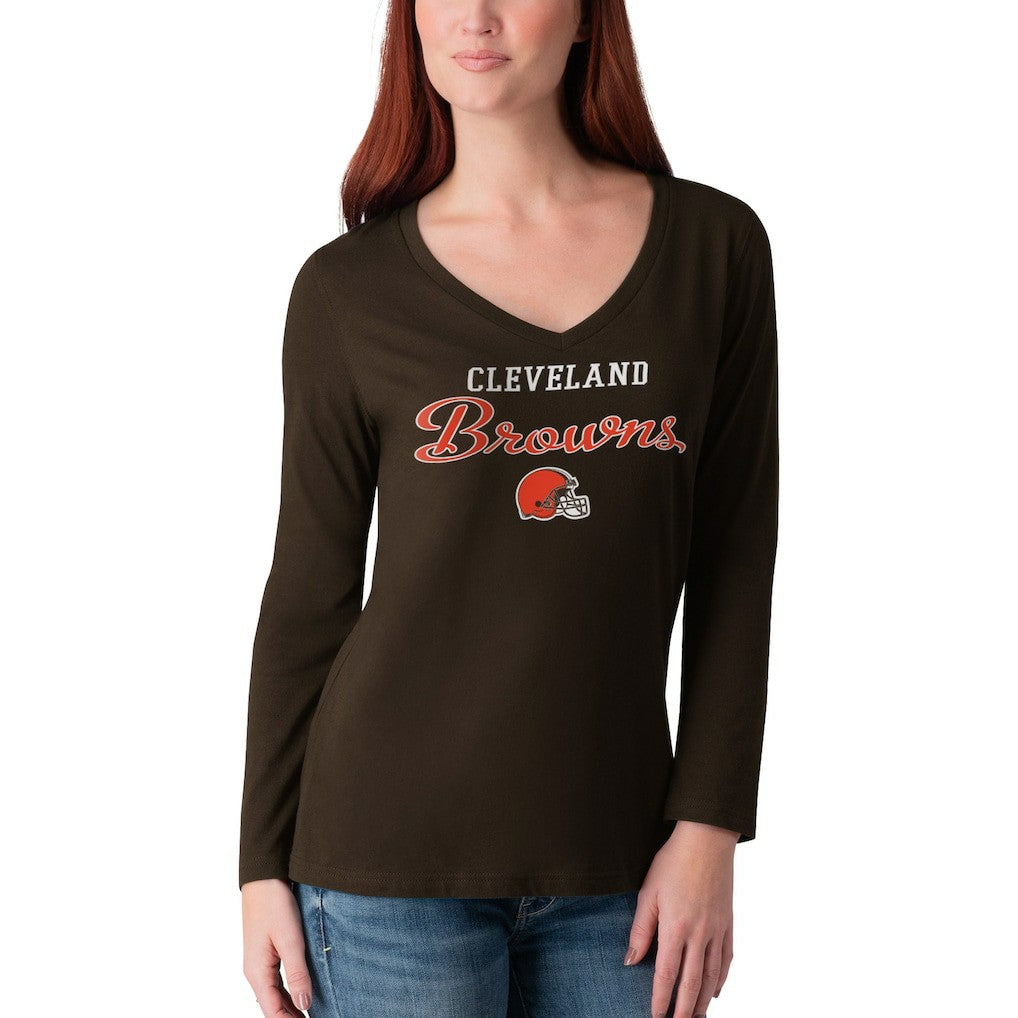 Cleveland Browns G-III 4Her by Carl Banks Women's Post Season Long Sleeve V-Neck T-Shirt - Brown - NFL