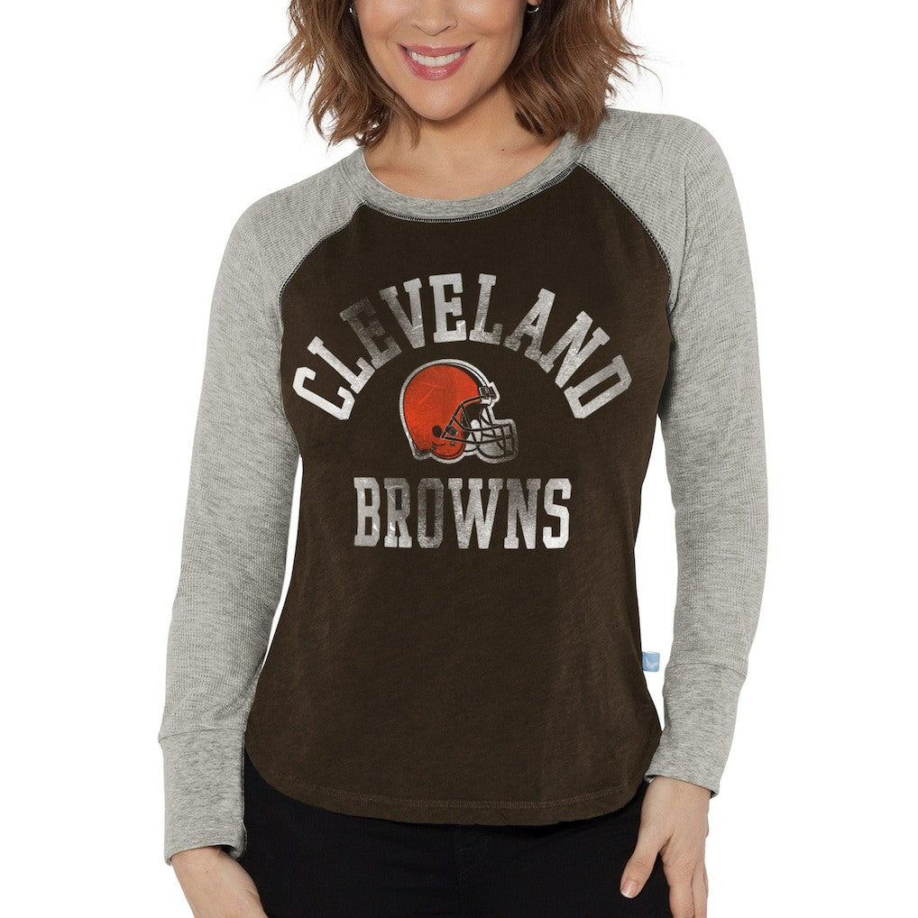 Cleveland Browns G-III 4Her by Carl Banks Women's Waffle Knit Raglan Long Sleeve T-Shirt - Brown/Heather Gray - NFL