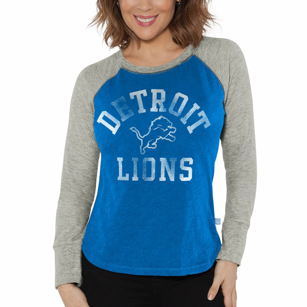 Detroit Lions G-III 4Her by Carl Banks Women's Waffle Knit Raglan Long Sleeve T-Shirt - Blue/Heather Gray - NFL