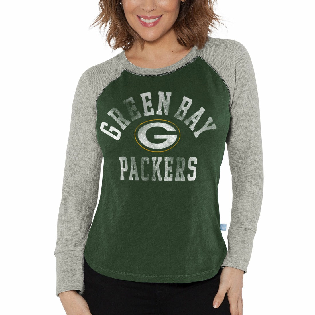 Green Bay Packers G-III 4Her by Carl Banks Women's Waffle Knit Raglan Long Sleeve T-Shirt - Green/Heather Gray - NFL