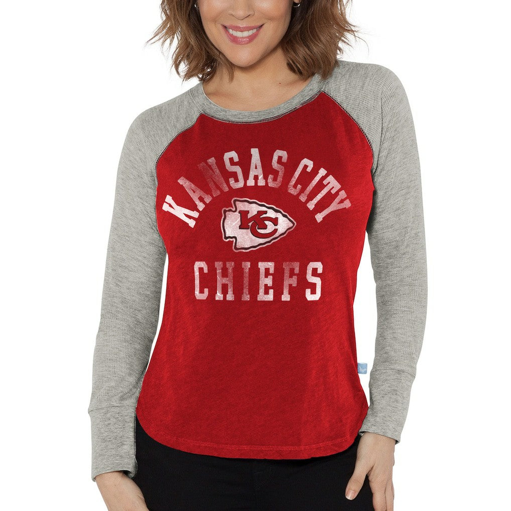 Kansas City Chiefs G-III 4Her by Carl Banks Women's Waffle Knit Raglan Long Sleeve T-Shirt - Red/Heather Gray - NFL