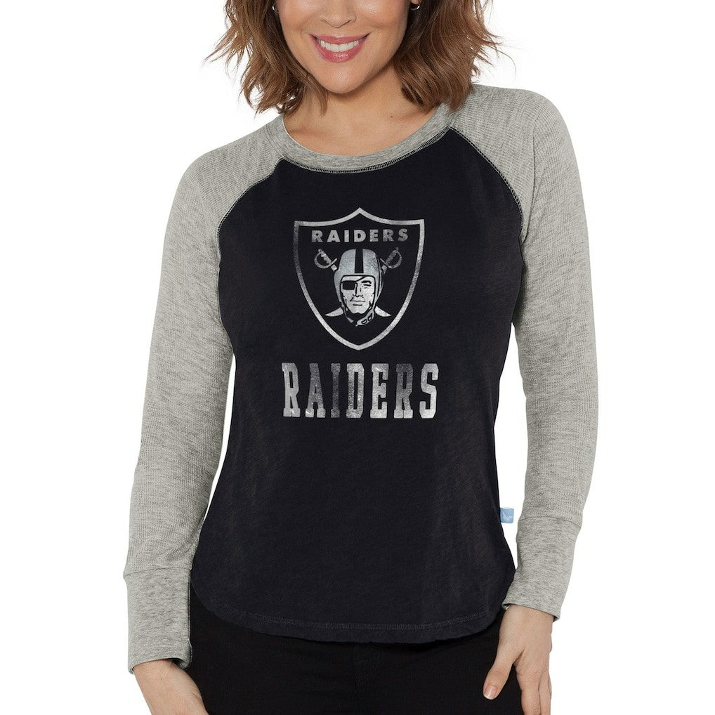 Las Vegas Raiders G-III 4Her by Carl Banks Women's Waffle Knit Raglan Long Sleeve T-Shirt - Black/Heather Gray - NFL