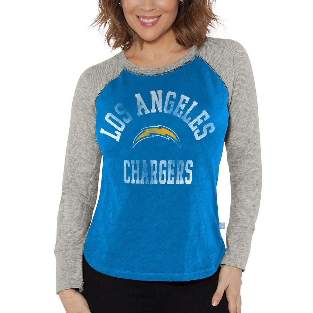 Los Angeles Chargers G-III 4Her by Carl Banks Women's Waffle Knit Raglan Long Sleeve T-Shirt - Powder Blue/Heather Gray - NFL