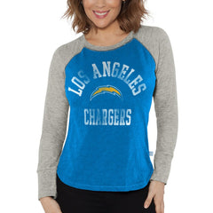 Los Angeles Chargers G-III 4Her by Carl Banks Women's Waffle Knit Raglan Long Sleeve T-Shirt - Powder Blue/Heather Gray - NFL