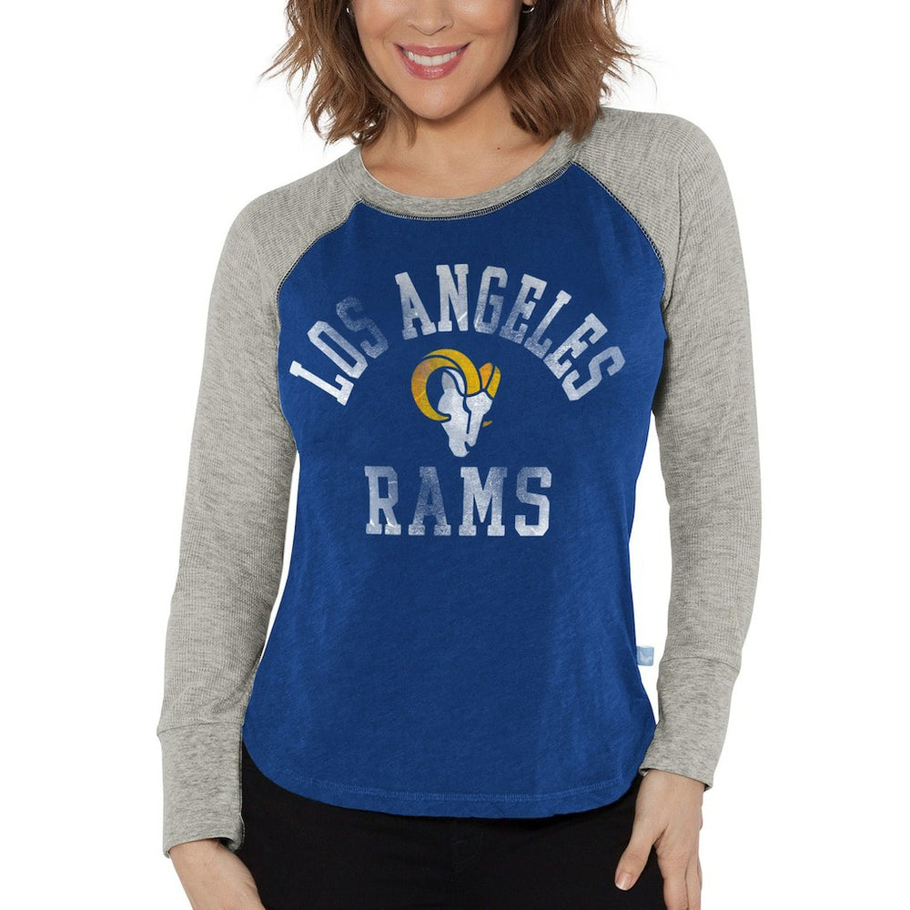 Los Angeles Rams G-III 4Her by Carl Banks Women's Waffle Knit Raglan Long Sleeve T-Shirt - Royal/Heather Gray - NFL