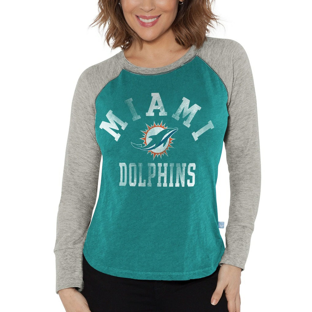 Miami Dolphins G-III 4Her by Carl Banks Women's Waffle Knit Raglan Long Sleeve T-Shirt - Aqua/Heather Gray - NFL