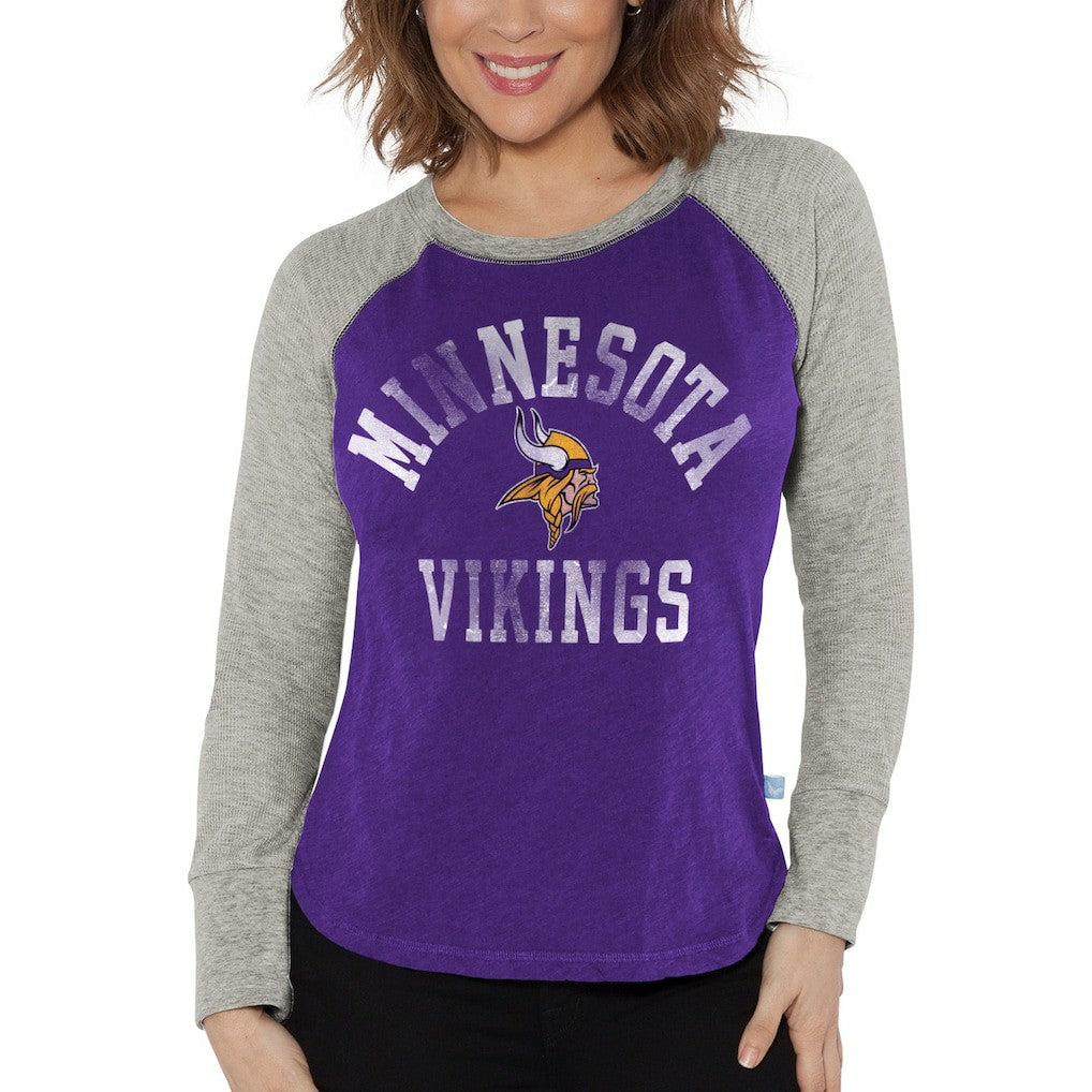 Minnesota Vikings G-III 4Her by Carl Banks Women's Waffle Knit Raglan Long Sleeve T-Shirt - Purple/Heather Gray - NFL