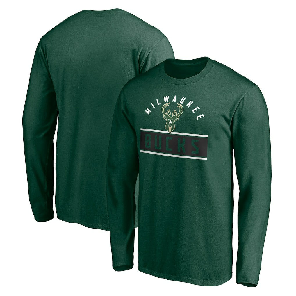 Milwaukee Bucks Team Arch Knockout Long Sleeve T-Shirt Hunter Green