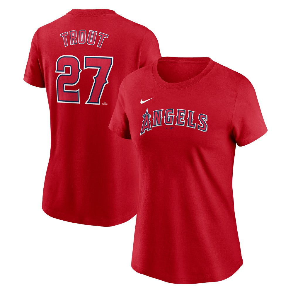 Mike Trout Los Angeles Angels Nike Women's Cooperstown Collection Fuse Name & Number T-Shirt for sale