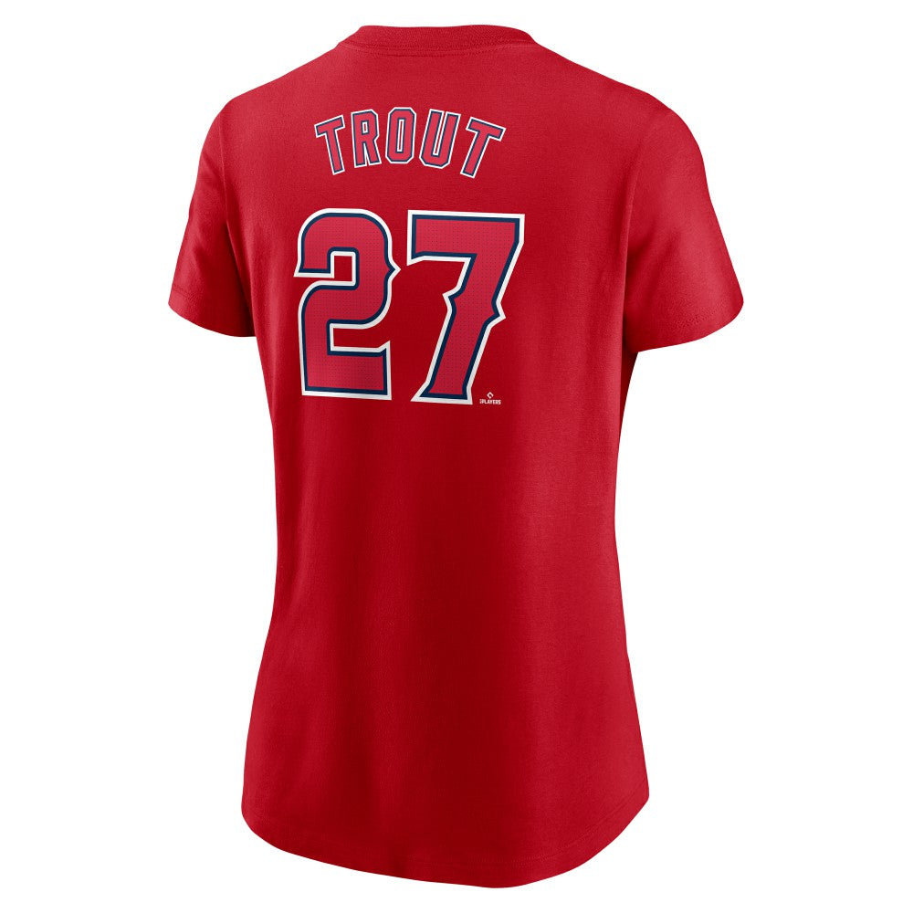 Mike Trout Los Angeles Angels Nike Women's Cooperstown Collection Fuse Name & Number T-Shirt for sale